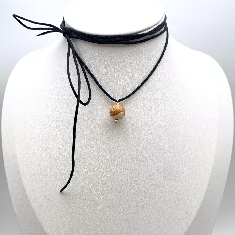 Choker in Raso con Pietra Marrone in Argento Silver