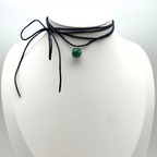 choker in argento silver e raso con pietra dura verde