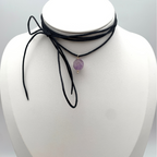 choker in argento silver e raso con pietra dura viola