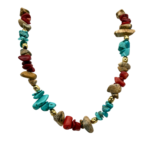 Collana Choker Sassolini Multicolor in Acciaio Gold