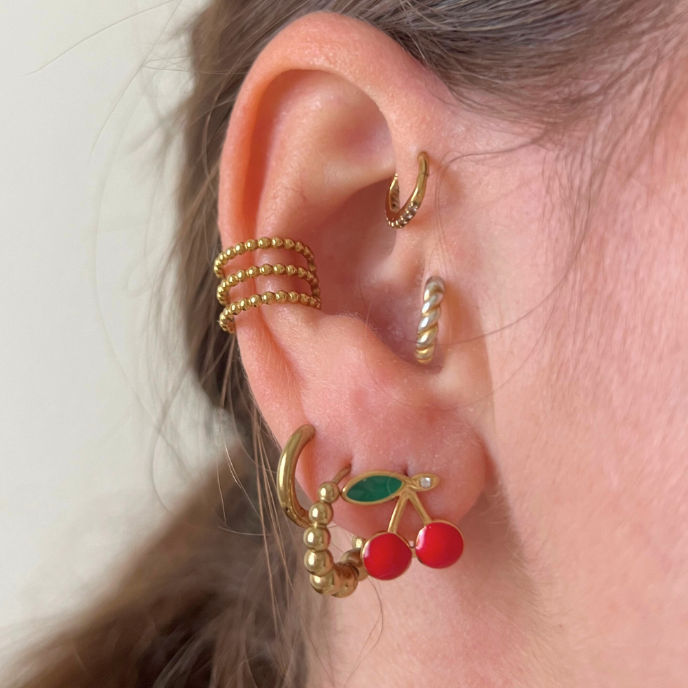 Orecchino Ciliegie a Lobo in Acciaio Silver con Zircone