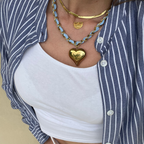 Collana Big Heart Light Blue in Acciaio Gold
