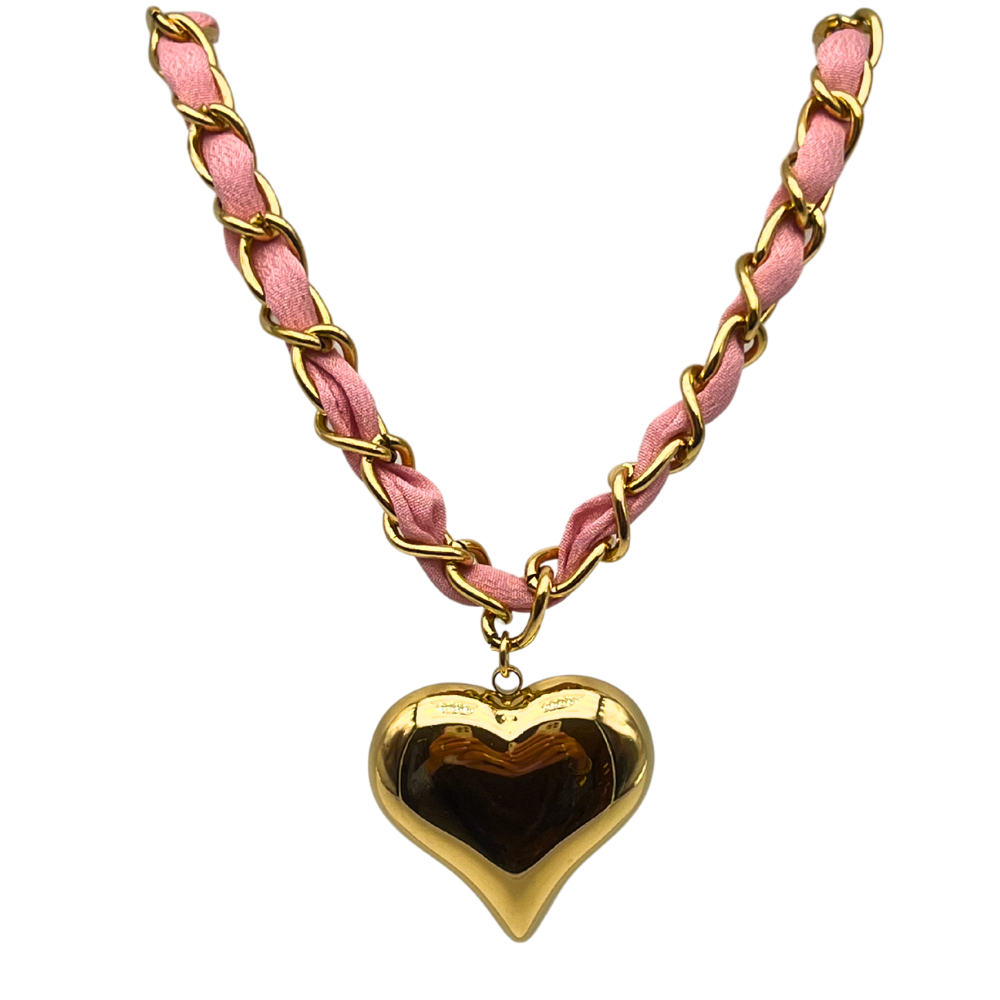 Collana Big Heart Pink in Acciaio Gold