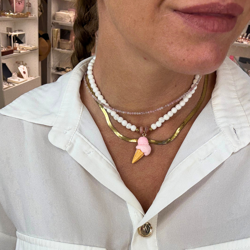 Collana Candy Cono Rosa in Acciaio Gold