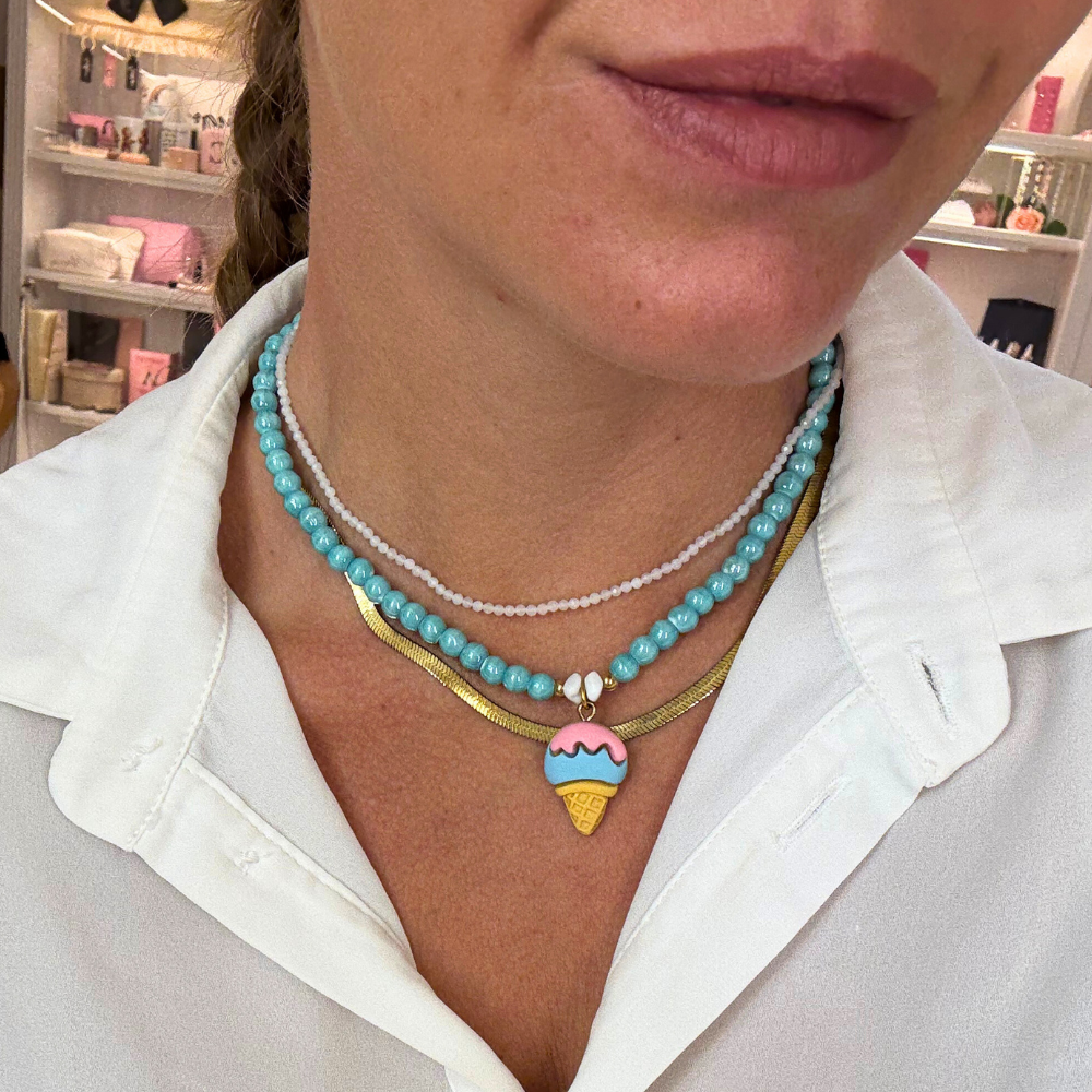 Collana Candy Cono Azzurro e Rosa in Acciaio Gold