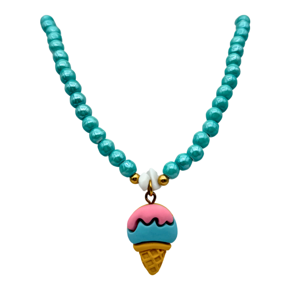 Collana Candy Cono Azzurro e Rosa in Acciaio Gold