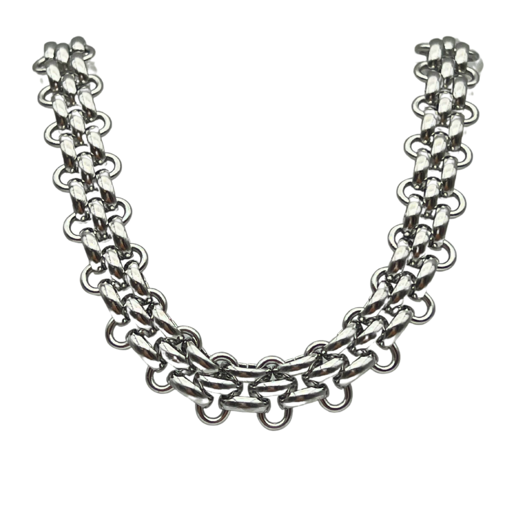 Collana Chunky con Chiusura a Timone in Acciaio Silver