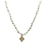 Collana Aurora con Micro Perle di Fiume e Pietra Rosa in Argento Gold