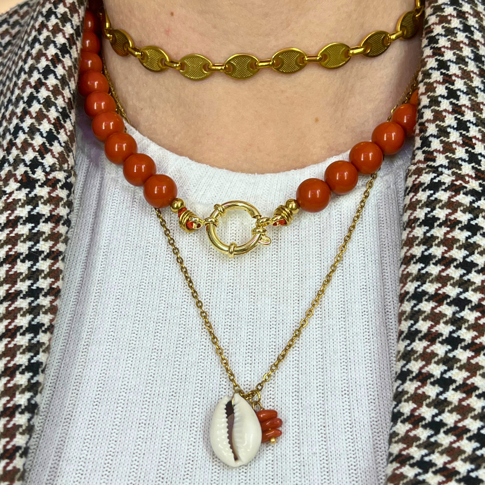 Collana Timone Rosso in Acciaio Gold