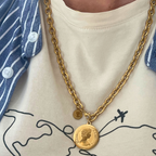 Collana Vintage Medallion in Acciaio Gold