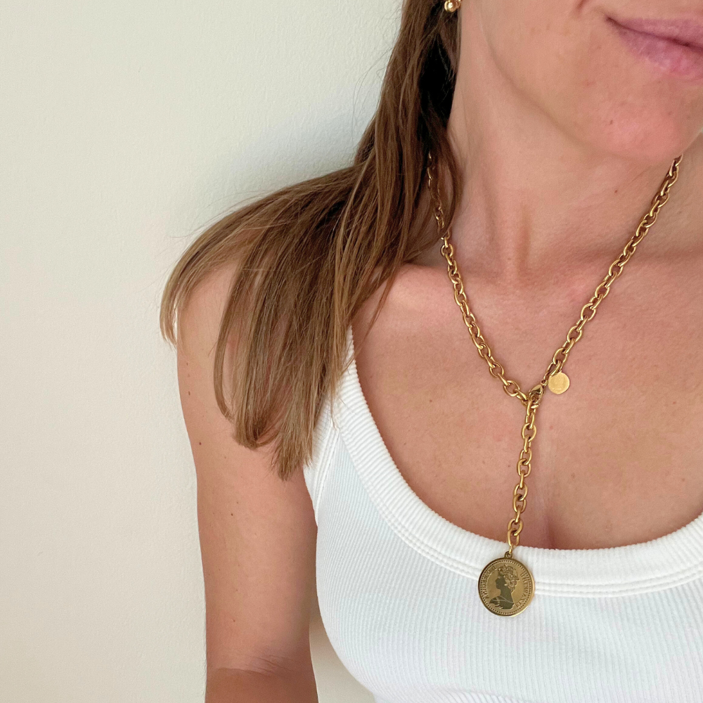 Collana Vintage Medallion in Acciaio Gold
