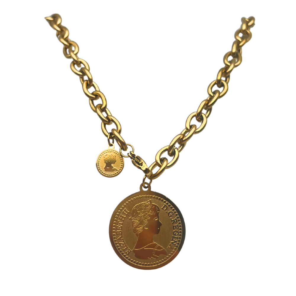 Collana Vintage Medallion in Acciaio Gold