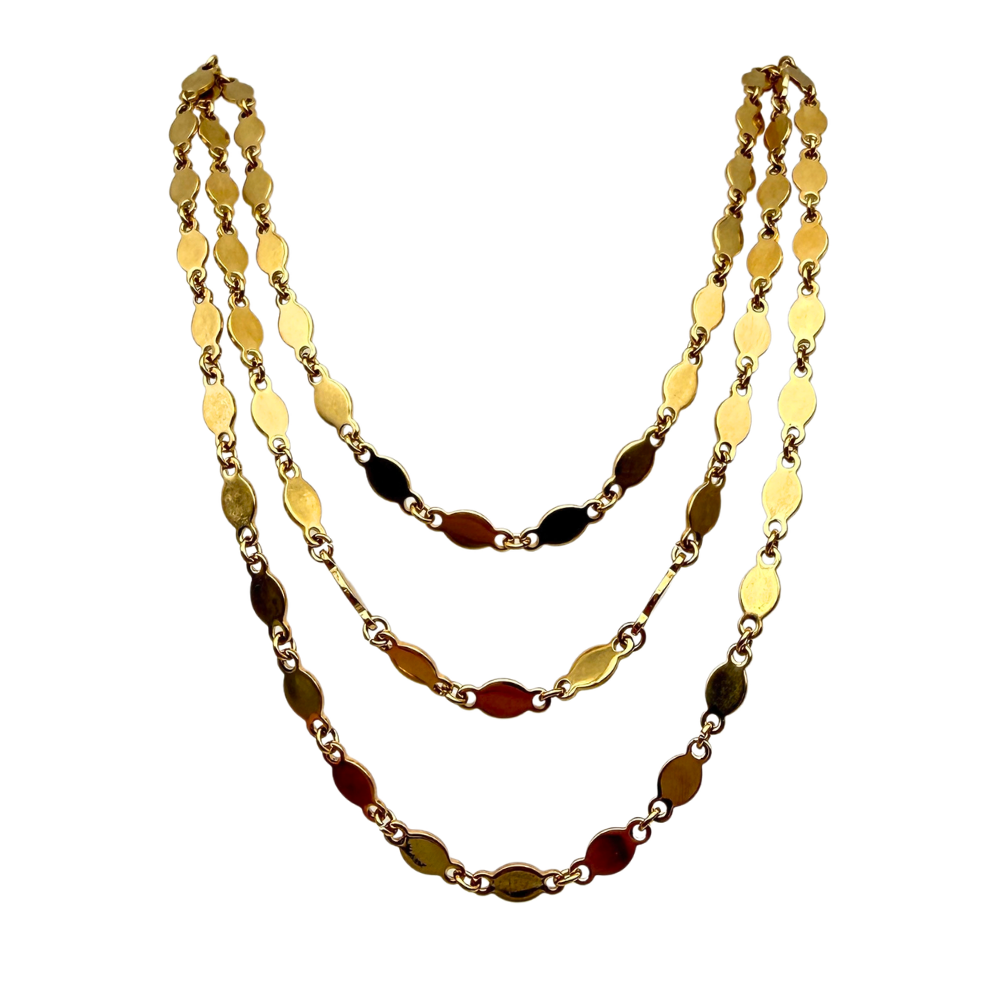 Collana 3 Fili Piastrine in Acciaio Gold