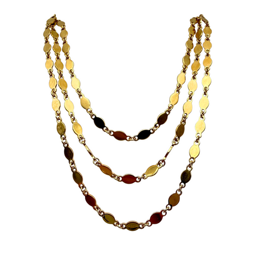 Collana 3 Fili Piastrine in Acciaio Gold