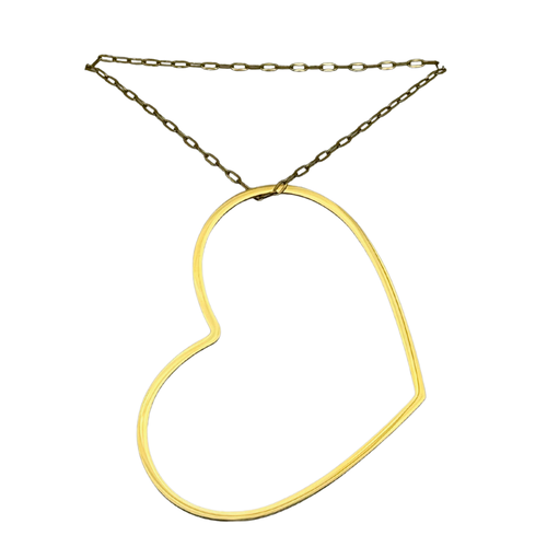Collana Lunga in Acciaio Gold con Maxi Cuore Aperto