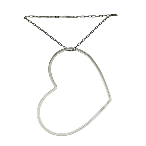 Collana Lunga in Acciaio Silver con Maxi Cuore Aperto