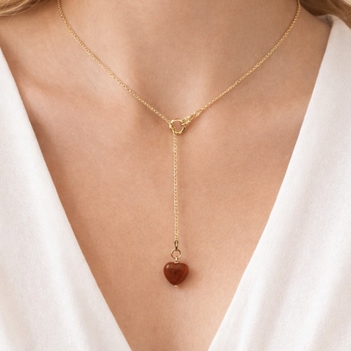 Collana Pendol con Cuore in Agata a Cuore in Argento 925 Placcato Oro 18k– Gioiello Artigianale Donna