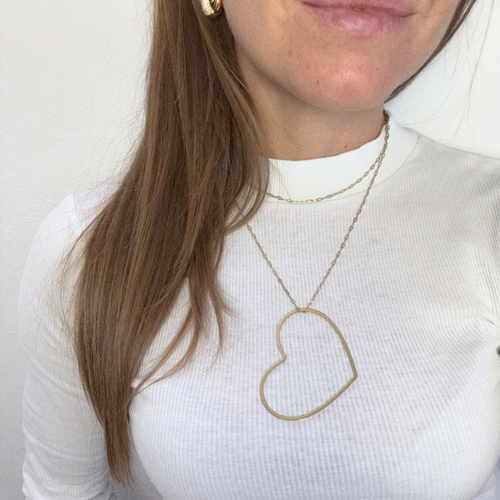 Collana Lunga in Acciaio Gold con Maxi Cuore Aperto