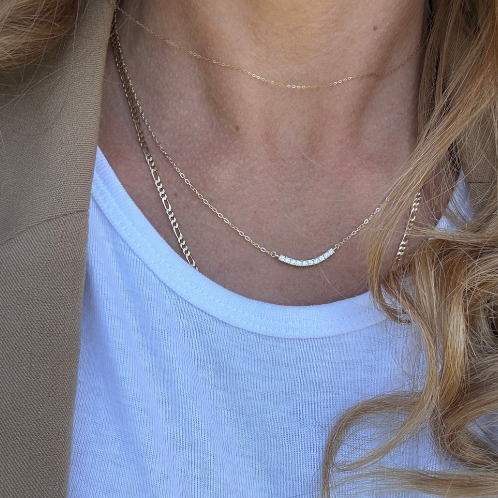 Collana Mezza Luna con Pendente e Zirconi in Argento 925 Gold