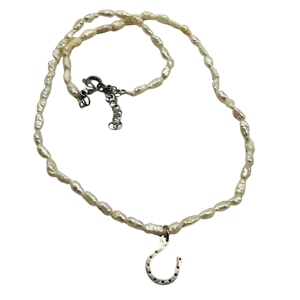 Collana Choker Ferro di Cavallo Micro Perle di Fiume in Acciaio Silver