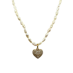 Collana Choker Cuore Micro Perle di Fiume in Acciaio Gold