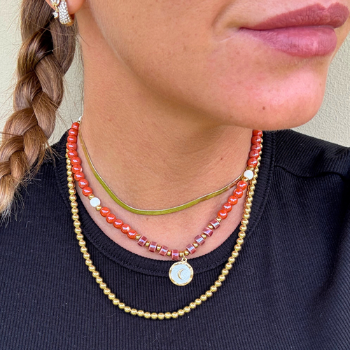 Collana Moon in Ceramica Color Mattone in Acciaio Gold