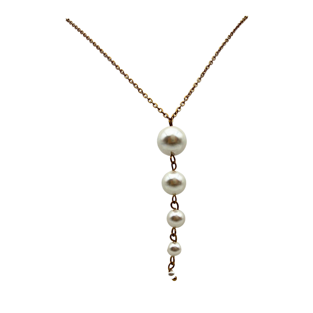 Collana Perle a V in Acciaio Gold