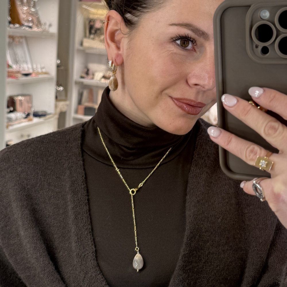 Collana Pendol con Pietra di Luna in Argento 925 Placcato Oro 18k