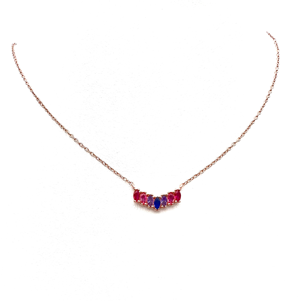 collana in argento placcata oro rosa con zirconi arcobaleno