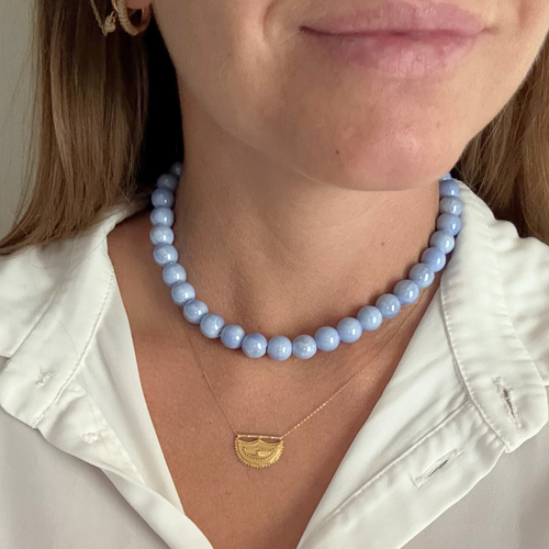 Collana Aurora Ceramica Azzurra in Acciaio Gold