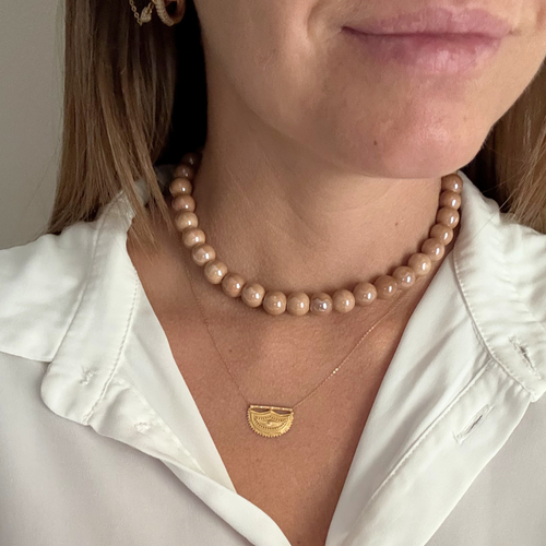 Collana Aurora Ceramica Marrone in Acciaio Gold