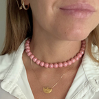 Collana Aurora Ceramica Rosa in Acciaio Gold