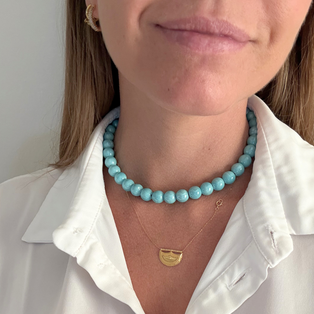 Collana Aurora Ceramica Verden Acqua in Acciaio Gold