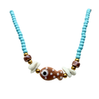 Collana Azzurra e Pesciolino Marrone in Acciaio Gold