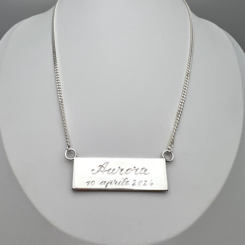 collana in argento 925 grumetta silver con targhetta con incisione battito nome e data
