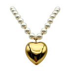 Collana Cuore Maxi con Perle in Acciaio Gold