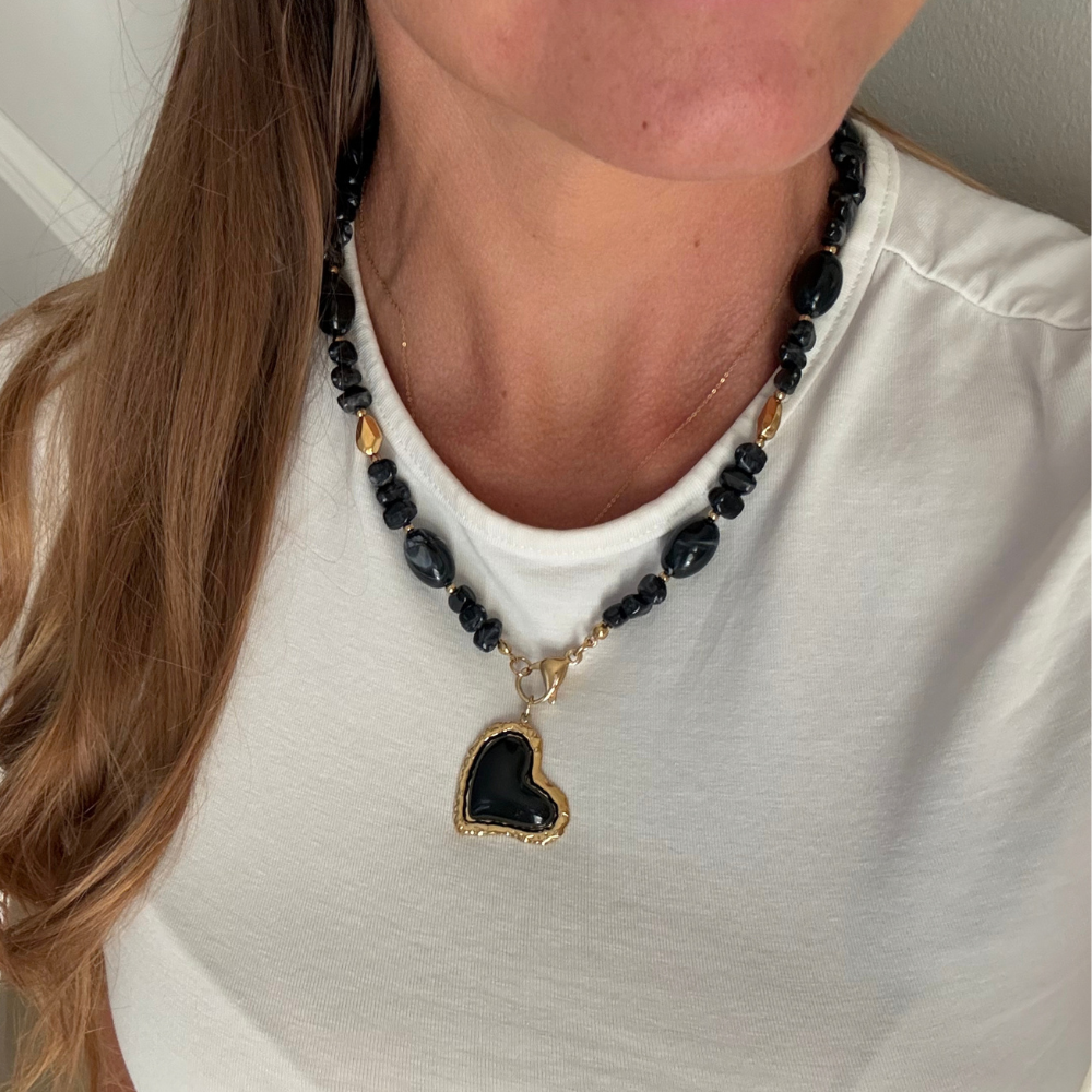 Collana Black Sweet Heart in Acciaio Gold