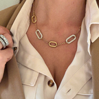 Collana Girocollo in Acciaio Gold con Anelli Rettangolari e Zirconi