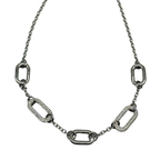 Collana Girocollo in Acciaio Silver con Anelli Rettangolari e Zirconi