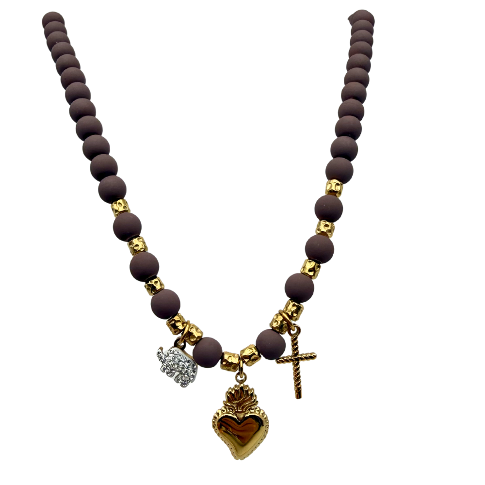 Collana Cuore Sacro in Acciaio Gold