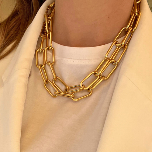 Collana Catena Chunky in Acciaio Gold