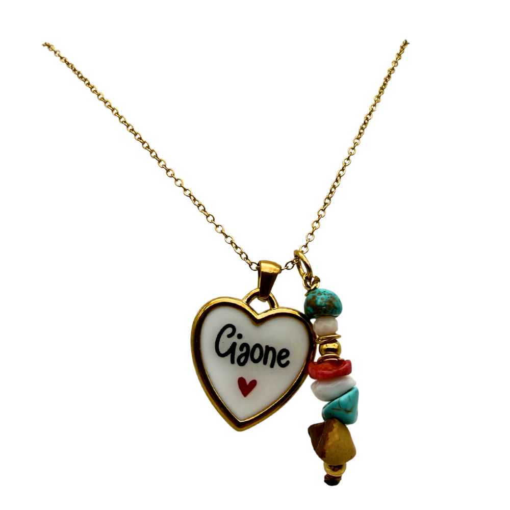 Collana Cuore Ciaone e Ciondolo con Corallini Multicolor in Acciaio Gold