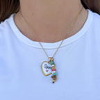 Collana Cuore Ciaone e Ciondolo con Corallini Multicolor in Acciaio Gold