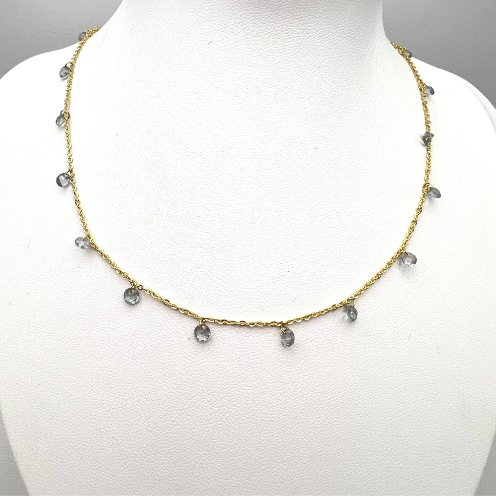 collana in acciaio gold con perline a ciondolo grigie