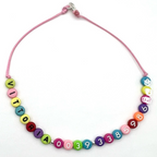 collana in argento 925, cordino e perline colorate personalizzabile con nome e numero di telefono per bambini
