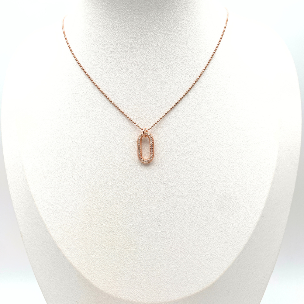 Collana Ovale Pendente in Argento Rosè
