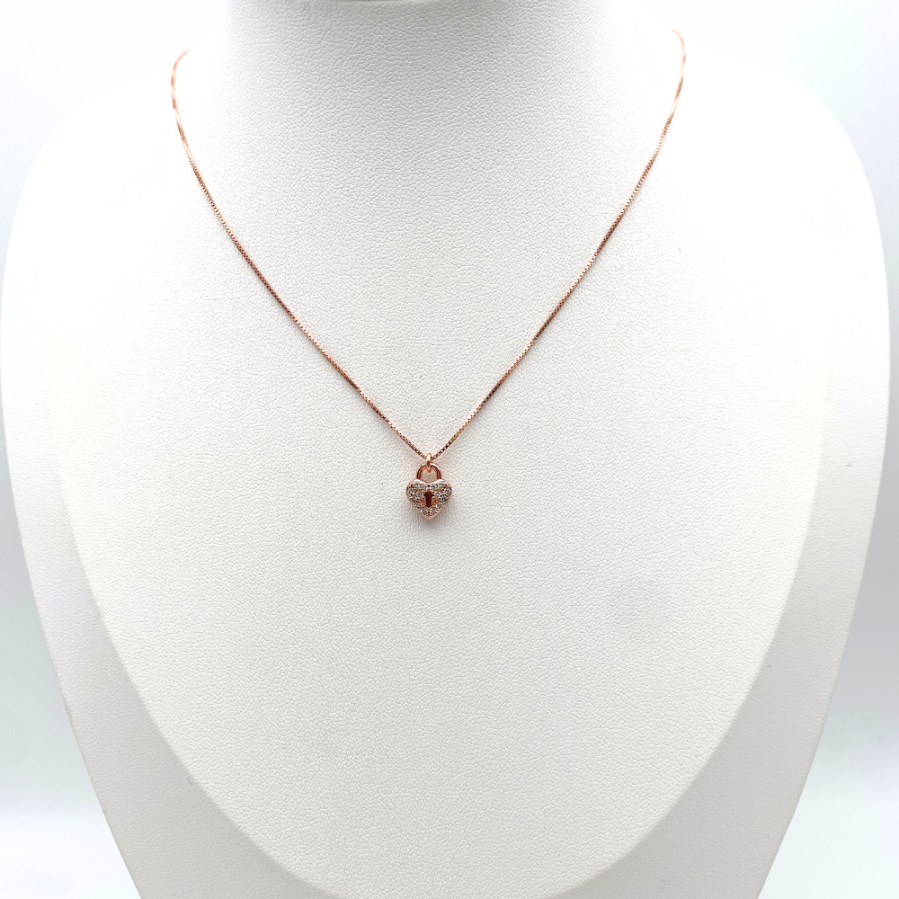 Collana Cuore Lucchetto in Argento Rosè