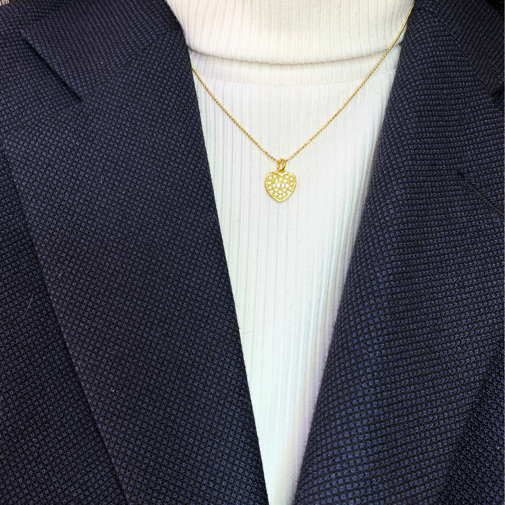 Collana Cuore con Zirconi Bianchi in Argento Gold