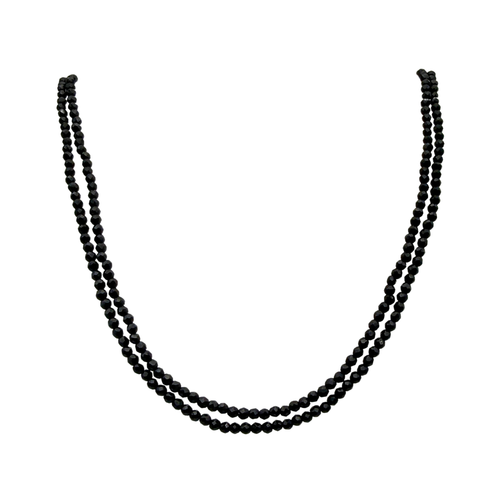 Collana Doppia Perline Nere in Acciaio Gold