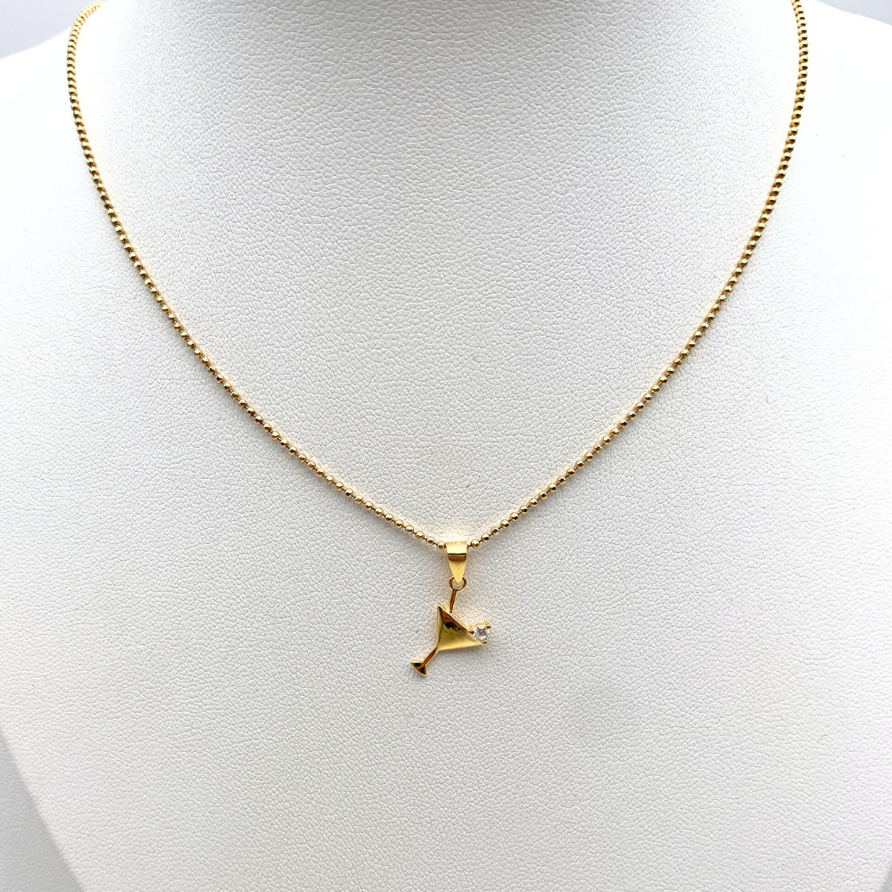 collana girocollo in argento gold con ciondolo a forma di drink con zircone bianco